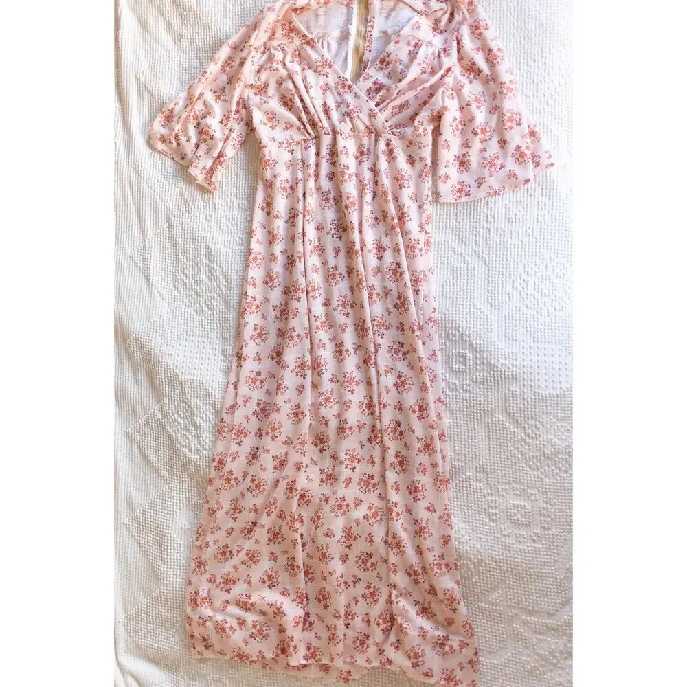 Vintage 70s Maxi Barkcloth Dress Handmade Retro Mod SMALL FLAW - Picture 2 of 10